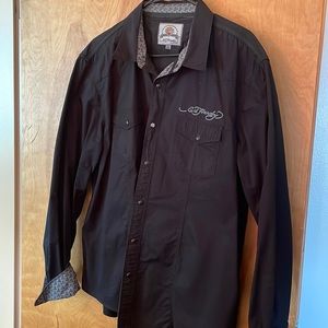 Ed Hardy black and grey snap front XL mens shirt non smoking house